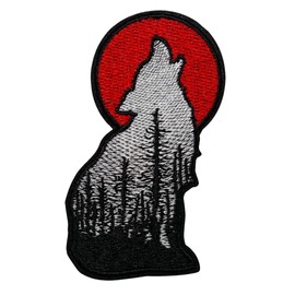 EMBRO BOF Red Moon Howling Wolf Patch – 3 inches, Cool Colorful Wolf Iron On Patch – Embroidered Lonewolf Patches for Jackets