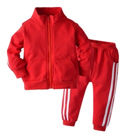 Little Boys Girls Clothes Sets Long Sleeve Casual Sports Kids 2 Piece Athletic Outfit With Pockets Red 4-5 Years