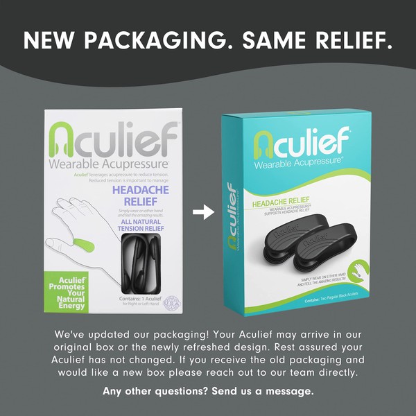Aculief - Award Winning Natural Headache, Migraine, Tension Relief Wearable – Supporting Acupressure Relaxation, Stress Alleviation, Tension Relief and Headache Relief - 2 Pack (Small, Black)