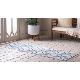 Unique Loom Outdoor Oasis Collection Modern Lattice Transitional Indoor and Outdoor Flatweave Cream Runner Rug (2' 2 x 6' 0)