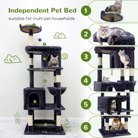 Globlazer Heavy Duty Cat Trees for Large Cats, Sturdy 72in Maine Coon Cat Tree for Large Cats 20 lbs+ Heavy Duty Cat Tower for Adult Biggest Cat with 6 Scratching Posts, Hammock, S72, Dark Gray