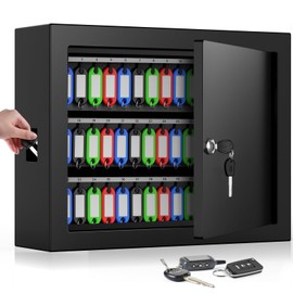 Nebakne 75 Keys Key Lock Box Wall Mount with 75 Colored Key Tags, Anti-Theft Key Box Key Cabinet with Side Opening, Key Organizer Key Safe for Home Office Garage Rental Business