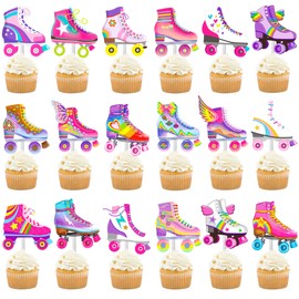36pcs Roller Skate Cupcake Toppers Roller Skate Birthday Party Decorations 80s 90s Retro Hip Hop Roller Skating Theme Decor Supplies for Children Boy Girl Happy Birthday Party Decor Supplies