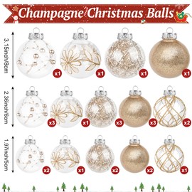 Christmas Balls Decorations 50/60/80mm Mini Shatterproof Plastic Christmas Baubles 24Pcs Champagne Christmas Tree Baubles for Home Party Decor