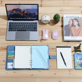 WASON A5 Diary Leather PU Lined Notebook Refillable Paper Journal, Removable Ring Binder Portfolio with Clipboard Writing Notepad and Pen for Travel Business School Agenda Organizer (Mist blue)