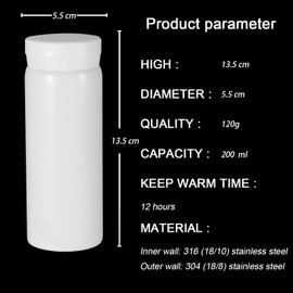 Small Thermos Flasks Stainless Steel - Cute Water Bottle, Vacuum Insulated Bottle for Hot and Cold Drinks (BPA Free, White, 200 ml)