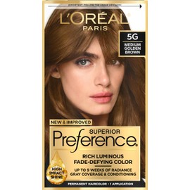 L'Oreal Paris Superior Preference Luminous Fade-Defying Permanent Hair Color, Hair Dye For Up to 9 Weeks of Radiance, Medium Golden Brown 5G, 1 Hair Dye Kit