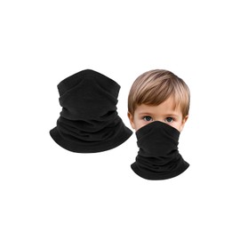 Kids Winter Fleece Neck Gaiter, Cold Weather Face Ski Mask Scarfs for Boys, Girls (Black)