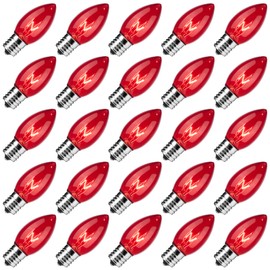 25 Pack C9 Incandescent Bulb Red, C9 Christmas Replacement Light Bulb for Christmas String Light, E17 Intermediate Base, 7 Watt, Red