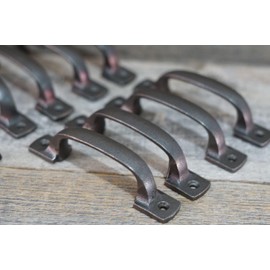 Vintage 8 Iron Kitchen Cabinet Handles Drawer Pulls Nickel Silver Door 4 3/4" W/Screws