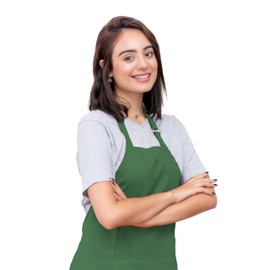 CALICOT Apron for women with Pocket 100% Cotton 27.50"x31.50" Adjustable Neck Strap & long ties Apron Men, Chef, Cooking - Gifts for Mothers day (Juniper Green, Pack of 1)
