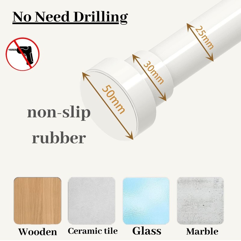 1 Piece Stainless Steel Curtain Rod Without Drilling, Adjustable Telescopic