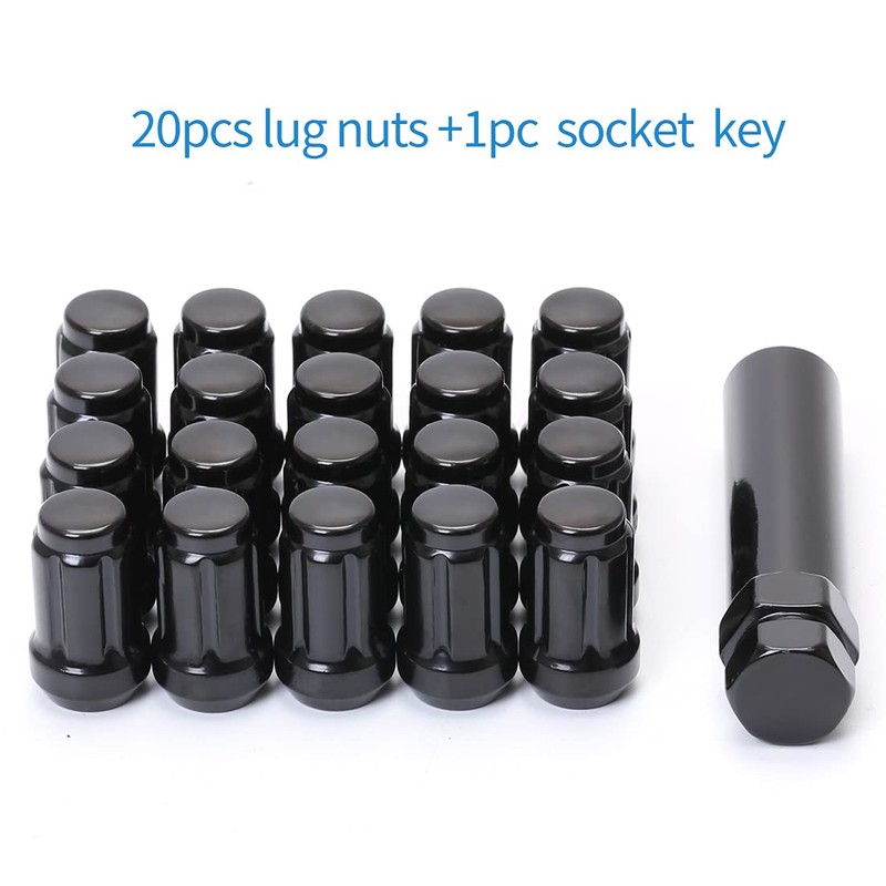M12x1.25 Black 6 Spline Lug Nuts - Anti-Theft, 1.38" Long,