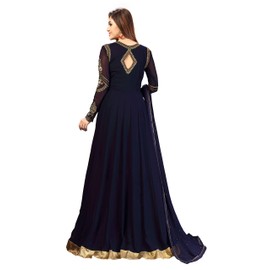 TRENDMALLS Kurta Set Georgette Embroidery Indian Pakistani Long Anarkali Gown for Women Ethnic Dress, Dark Blue, 3X-Large
