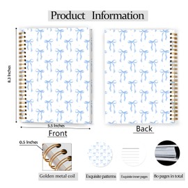 GDJIEGBC Preppy Coquette Navy Blue Bow Notebook Spiral Notebook 5.5x8.3 Inch, Girly Aesthetic Journal for Women, Coquette Girly Office Supplies, Spiral Journal，Preppy Gifts for Women