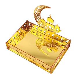 Ramadan Serving Tray, Moon Islam Dessert Tray, Gold Tableware Food Display Holder for Snacks Cookies Candis Desserts Nuts