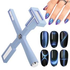 Vnjaoi Nail Magnet Set, Upgraded 5 in 1 Multi-Function Nail Magnet Pens with Silicone Protective Case, Magnetic Nail Polish Magnet Wand for Nails Cat Eye Nail Design Tools Nail Art Accessories(Blue)