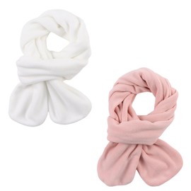 Zsedrut Toddler Winter Scarf Girls Fleece Neck Warmer Solid Color Warm Scarves (White+Pink, 2-8Y)
