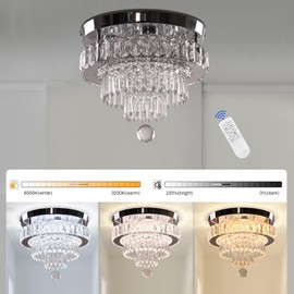 Finktonglan 11.8" Crystal Chandeliers, Modern Crystal Ceiling Light LED Small Chandeliers Semi Flush Mount Chandelier Room Light for Bedrooms Living Room Hallway (2700K Warm Light)