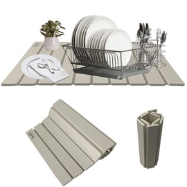 Trendy Stone Dish Drying Mat for Kitchen, 24”x16” SUPER-FAST DRY- Collapsible Mat with Stabilized Diatomaceous Earth for tableware, Ultra-Quick Soaking - Vibrant and Easy to match with any Countertop