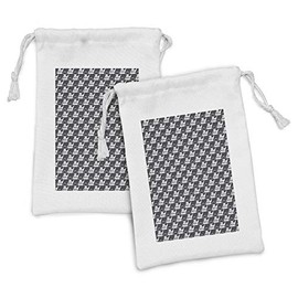 Lunarable Tea Party Fabric Pouch Set of 2, Greyscale Illustration of Simplistic Pots Scandinavian Style Motifs, Small Drawstring Bag for Toiletries Masks and Favors, 9" x 6", Charcoal Grey and White