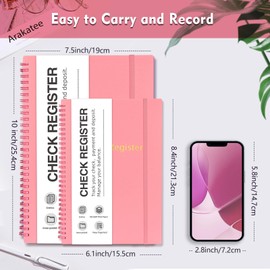 Check Registers for Personal Checkbook, Double Spiral Check Register Book, Budget Planner with Check Register for Personal and Work, 5.8'' x 8.3'' - Pink