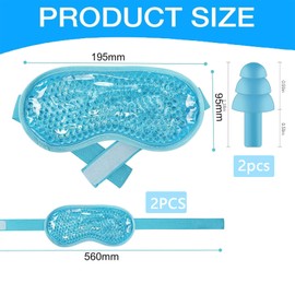 AHEJIOO Pack of 2 Eye Mask Cooling with 2 Pairs of Ear Plugs, Cooling Mask Face Reusable, for Migraines, Headaches, Swollen, Tired Eyes, Dark Circles, Sinus Pain, Ice Eye Mask (Blue)