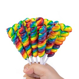 Rainbow Twist Lollipops Individually Wrapped Bulk, Twisty Lollipop, Kid's Lollipops Candy for Birthday Party, Mixed Fruit Flavor 15 Pack - Big Size