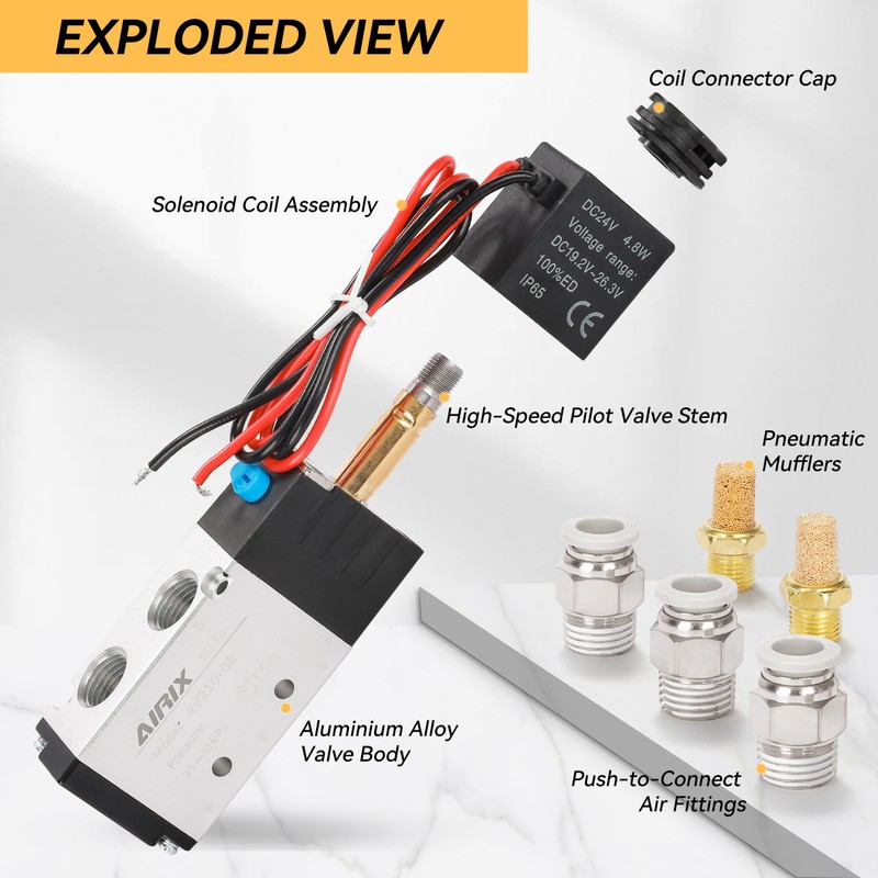 AIRIX 4V210-08 Pneumatic Solenoid Valve DC24V, 2 Position 5 Way,