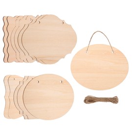 MECCANIXITY Unfinished Hanging Wood Sign Blank with Ropes 6"x5" Unfinished Wood Crafts Boards Wooden Plaques for Crafts DIY Burning Carving Door Wall Decoration, 6 Kinds of Styles, Pack of 12