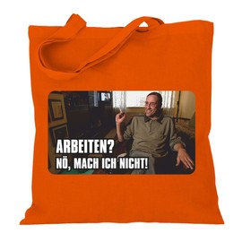 Fabric Bag Jute Bag Long Handle with Saying "Arbeiten? Nö mach ich Nicht, orange