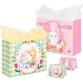Nimbbex 2Pack Large Easter Bags for Kids, 13" Eggs Easter Gift Bags with Handles Tissue Paper for Kids, Gifts Wrapping, Party Supplies