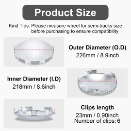 Chrome Hub Cap Covers for Semi Truck 8.9" Hub Caps, 6 Uneven Notches, 0.9" Chlips Dome Metal for Semi Truck Hub Caps, 2PackSpecification: H1F85N6G-H52-2