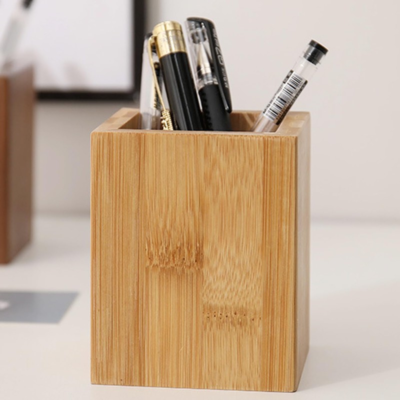 2 Pieces Rectangular Pen Holder, Wooden Pen Holder, Simple Stationery