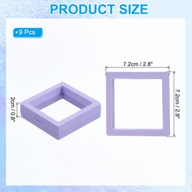 PATIKIL 3D Floating Frame Display Stand, 9 Pack 2.8x2.8 Inch Challenge Coin Display Stand Holder Transparent PE Jewelry Storage Box Floating Display Case, Purple