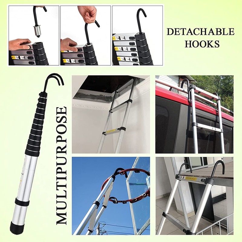 5M/16.5FT Telescoping Ladder with Detachable Hooks,Aluminum Extension Foldable Telescopic Ladder,Portable