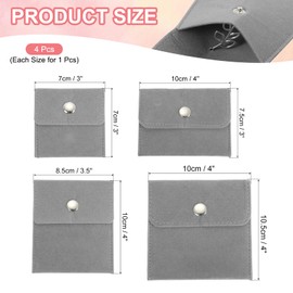 PATIKIL Jewelry Pouch Set, 4 Sizes Velvet Pouches Snap Button Portable Storage Bag for Earrings Bracelets Necklaces Rings Watch, Grey