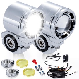 MoKitDora Harley Motorcycle Auxiliary Light Kit Driving Spotlights Fog Light with Mount Brackets Wire Harness Waterproof 72W for 41MM Front Fork, Chrome
