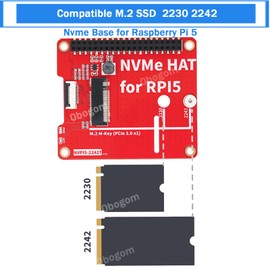 NVme Base for Raspberry Pi 5, PCIe to M.2 SSD HAT M-Key NVMe Base Peripheral Board for Raspberry Pi 5, Compatible M.2 SSD 2230 2242, Support PCIe Gen2 Gen3