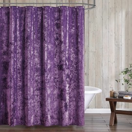 Fredsure Distressed Velvet Shower Curtain Set, 13 Pieces Purple Including 1 Piece 72"x72" Shower Curtain and 12 Pieces Silver Hooks