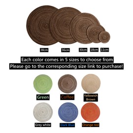 Braided Placemats Set 30cm Also as Coaster Coffee mat， Washable Unslip Round Place Mats，Kitchen Dining Table European Style Natural Material Hand Woven Fabric Table Mat Ramie Cotton (Coffee-30cm-6pcs)