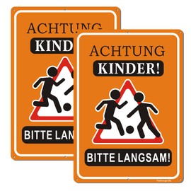 Pack of 2 Warning Children Please Slow Sign Aluminium Outdoor Sign 20 x 30 cm Warning Sign with Pre-Drilled Hole for Easy Mounting