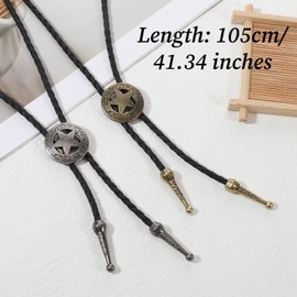 ElevateTech 2Pcs Bolo Tie for Men Western Cowboy Leather Bolo Tie Retro Style Ties Supplies Star Accessories Western Cowboy Banquet Birthday Gift Suitable Casual Wearsuits