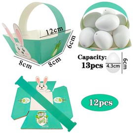 KEELYY Children's Easter Baskets, Pack of 12 Easter Baskets, Crafts Made of Paper, Easter Basket with Handle, Easter Basket for Filling, DIY Easter Basket with Easter Bunny, Easter Nest for Easter