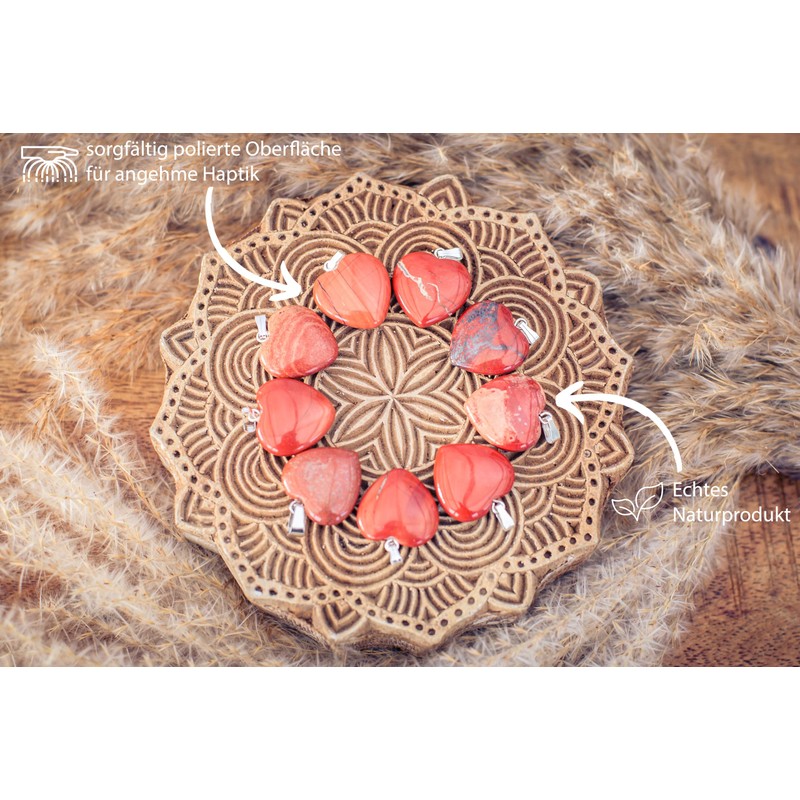 Lebensquelle Plus Heart Pendant Red Jasper Gemstone Pendant 2 x