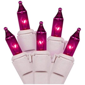 Vickerman 100 Lights Purple White Wire End Connecting Lock Set with 4-Inch Spacing and 33-Feet Length, Poly Bag w/ Header Card