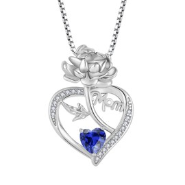 CARICY 925 Sterling Silver Peony Flower Necklace with Love Heart Birthstone Mother Day Gemstones Pendant Jewelry Gifts for Women Mom