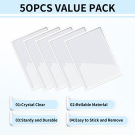 zandfelo 50 Pack Clear Adhesive Index Card Pockets, PVC Labels Holders for Storage Bins and Library Card, Ideal Card Holder with Top Open for Loading and Protecting Your Cards (3'' x 5'')