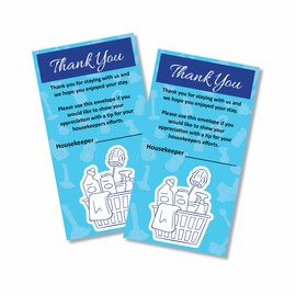 100 Housekeeping Motel Hotel Tip Envelopes for Cash or Coins, 3 1/2" x 6 1/2", Printed in Full Color on the Front Side, 24lb White Wove Stock, Dry Gummed Flap, Made and Printed in the USAQ