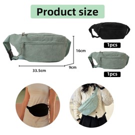 Pack of 2 Belt Bags, Fashion Women Belt Bag, Corduroy Waist Bag, Small Women Belt Bag, Women's Rope Shoulder Bag, Green, Modern